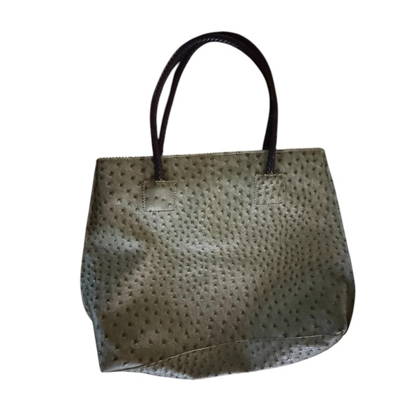 Vegan Ostrich Print Elegant Olive Green Tote Bag - Picture 7 of 7